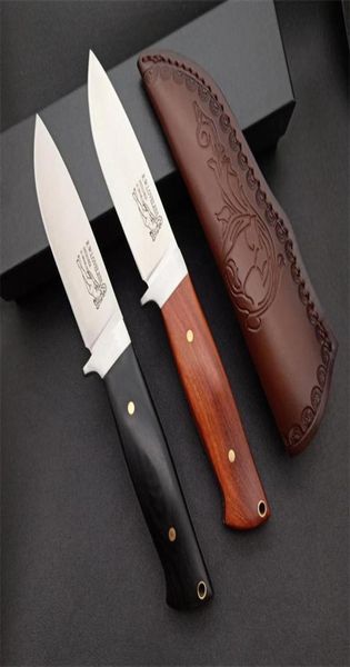 RW Survival Cuchillo recto D2 Punto de caída de satén cuchilla Tang Full Rosewood Many Knives con vaina de cuero7768093
