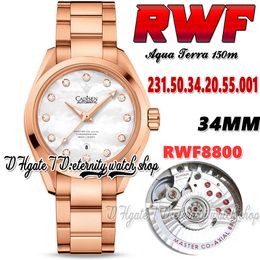 RWF Aqua Terra 150M A8800 Montre Femme Automatique 231.50.34.20.55.001 Cadran Nacre 34MM Or Rose Bracelet Acier Inoxydable 316L Super Edition Montres Eternity