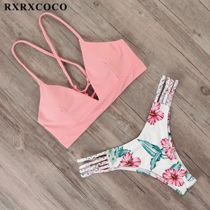 RXRXCOCO bandeau maillots de bain femmes brésilien Bikini maillot de bain 2019 Sexy string Bikini ensemble maillot de bain femme Push Up fleur baigneurs