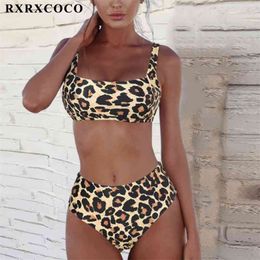 RXRXCOCO traje de baño mujeres bikini de cintura alta 2021 leopardo bikini mujeres push up traje de baño femenino traje de baño biquini sexy ropa de playa 210319