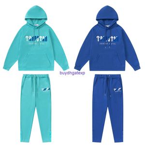 Ry7m Heren en dames hoodiesweatshirt Trapstar Wit Blauw Handdoekborduurwerk Pluche sluiting Ritsbroek Casual set