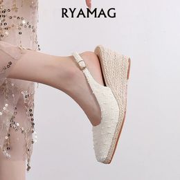 Ryamag Femmes Sandales Céde d'été Espadrilles Talon Hemps d'orteil carré de fond épais