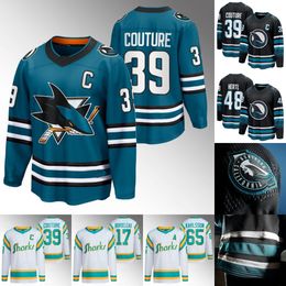 San Jose # 39 Logan Couture Shark Hockey Jerseys Reverse Retro Jersey Tomas Hertl Nick Bonino Timo Meier Ferraro Erik Karlsson James Reimer Evander Kane Aaron