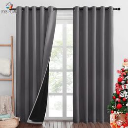 Cortina opaca 100% de doble capa de RYB HOME, cortinas opacas completas con aislamiento súper grueso y forro negro para vivir, 1 unidad, 240115