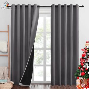 RYB HOME 1PC Double couche 100% rideau occultant super épais isolé draperies occultantes complètes avec doublure noire pour la vie 240115