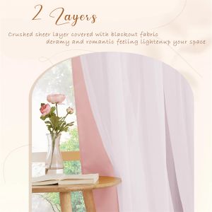 Rybhome Window White Sheer Voile Blackout Curtain Chrome Ring Drape Dream Style For Living Room 1 Panneau avec 2 cravates