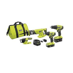 Ryobi P1818 ONE+ Kit combinado inalámbrico de iones de litio de 4 herramientas con (2) baterías, cargador de 18 voltios y bolsa