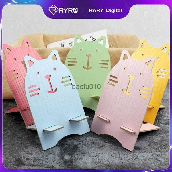 Soporte para tableta de escritorio RYRA, soporte para celular, escritorio, soporte Universal grande para teléfono móvil, soporte de madera para gato de dibujos animados, accesorio para teléfono L230619