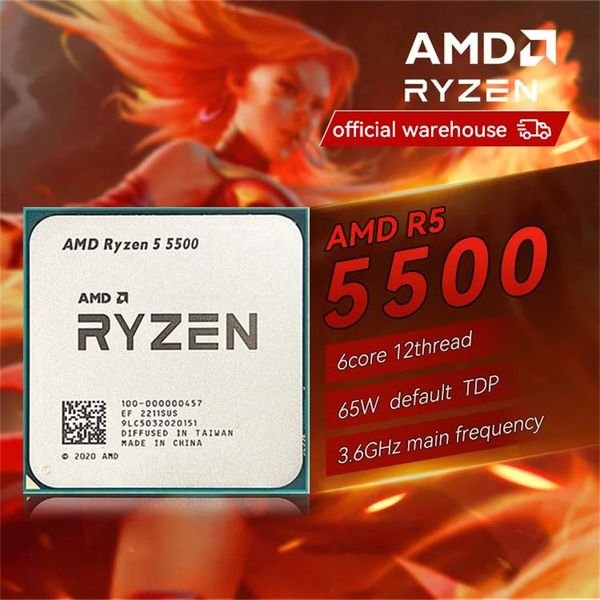 Ryzen 5 5500 processeur de processeur R5 5500 100% Brand 6 cœurs socket AM4 65W Game de bureau CPU sans frais.