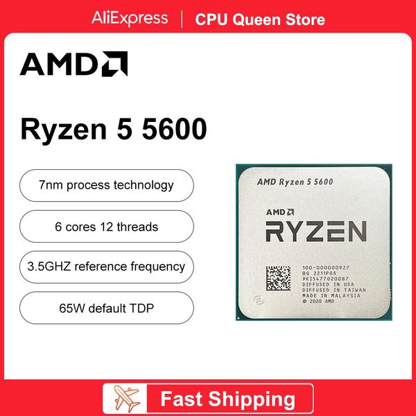 Ryzen 5 5600 R5 5600 3.5GHz 6 cœurs 12 fils processeur d'unité centrale 7NM L3 = 32M 100-000000927 Socket AM4 processeur de jeu 240115