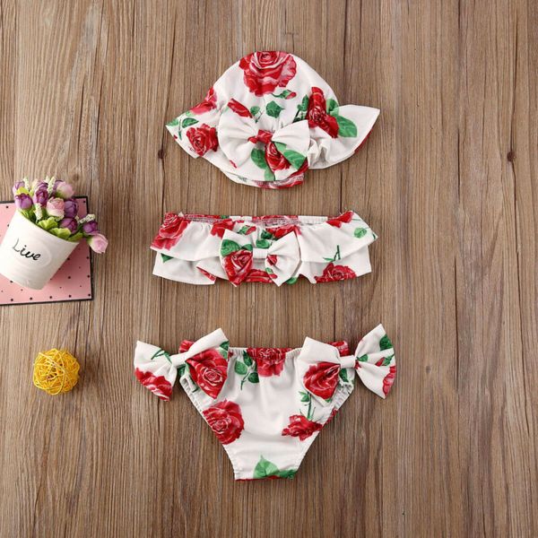 S 0 24 mois de naissances filles nées 3pcs set d'été bébé fille bikini rouge bleu floral imprimé maillot de bain maillot de bain 230106