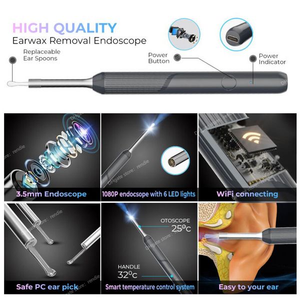 Nettoyeur d'oreille visuel intelligent sans fil Otoscope NP20 Outil d'élimination du cérumen avec caméra Endoscope auriculaire 1080P Kit pour iPhone iPad Android Personal Health CareEar Care Beauty