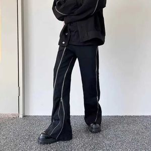 S 2023 Cyber Y2K Fashion Zipper Design Black Flare Jeans Pantalon pour hommes Vêtements Straitement Femmes Casual Long pantalon Pantaloni Uomo J240507