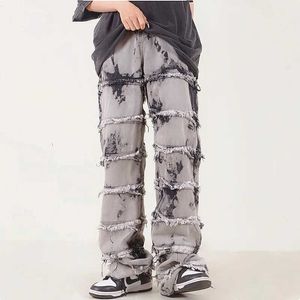 S 2023 ROPA Grunge Y2K Streetwear Gray Baggy Stacked Jeans Pants for Men Clothing Tie Dye Dye Women Wide Been Lange broek Moda Hombre J240507