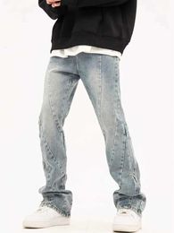 S 2024 coréen Y2K Fashion lavée Blue Slim Spliced Jeans Pantalon pour vêtements Luxury Discours Vintage Denim Pantalon Pantalon Homme J240507