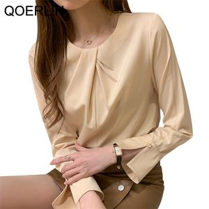 S-2XL Champagne Chiffon Blouse Dames Lange Mouw Criss-Cross Hals Kleding voor Dames Mode Elegante Tops Shirt Solid Blusa Mujer 210601