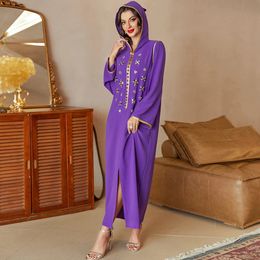 S-2xl Purple Abaya Dubai Turkey Muslim Hijab Robe Galabia Clothing Femme Fashion Festival Diamond Festival Shiny