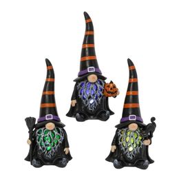 S 3 8 66 pulgadas H resina Gnomo de Halloween de resina iluminada multicolor con pilas con temporizador