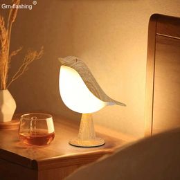 S 3 couleurs Bedside Creative Touch Interrupteur en bois d'oiseau en bois lumières de nuit gras de la luminosité table de chambre à coucher décoration de lampe AA230421