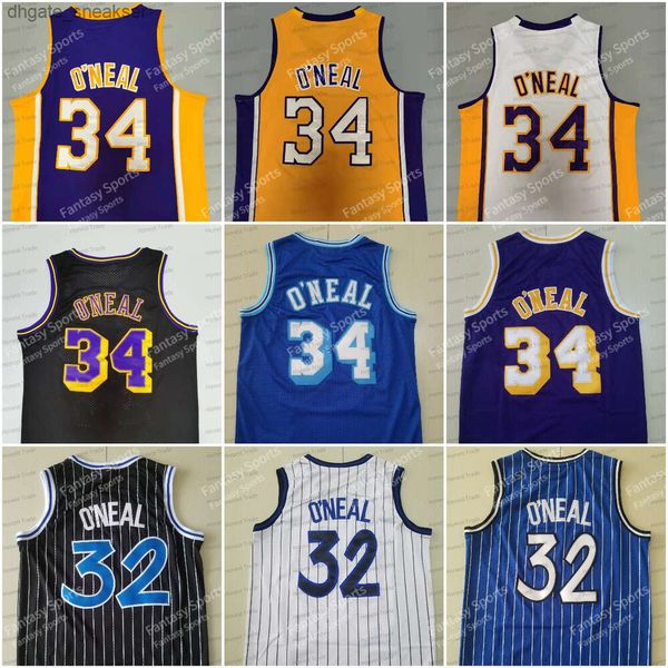 S 34 Shaquille Oneal 32 Maillot de basket-ball Shaq Neal Violet Jaune Bleu Ed Maillots Throwback Hommes Enfants 5MO9