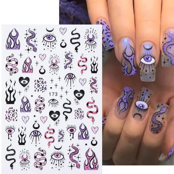 S Stickers Nail 3D Snake Moon Star Line Sliders for Nails Design Summer Decor Purple Declame Decals Manucure 240418