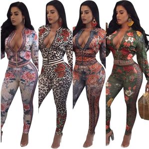 S-3XL Automne/hiver Mode Sexy Femmes Imprimé Deux Pièces Costumes Décontracté Discothèque Fête Survêtement