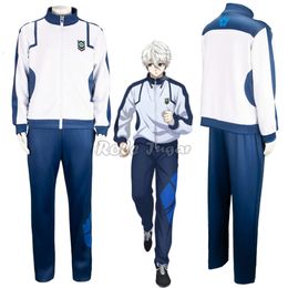 S-3XL ropa deportiva con cierre azul, disfraz de Cosplay, Jersey Isagi Yoichi, abrigo + pantalón, conjuntos de chándal de Anime para Halloween y Carnaval