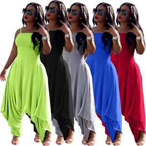 S-3XL Casual Sarouel pour Femmes Barboteuses Sexy Réglable Spaghetti Strap Mode Combinaison Lâche Long Pantalon Fermeture Éclair Été Néon Couleur Solide Plus La Taille