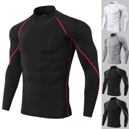 S-3xl Mens High Collar Fitness Fitness Long Manche Sports Running T-shirt Automne et hiver Elastic Fast Dry Sportswear 240312