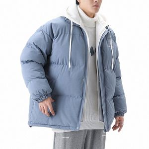 S-3XL Tallas grandes Hombres Invierno Cálido Chaqueta con capucha Outwear Abrigo Coreano Streetwear LG Manga Falso Dos Piezas Hombre Invierno Jaket 74Fj #