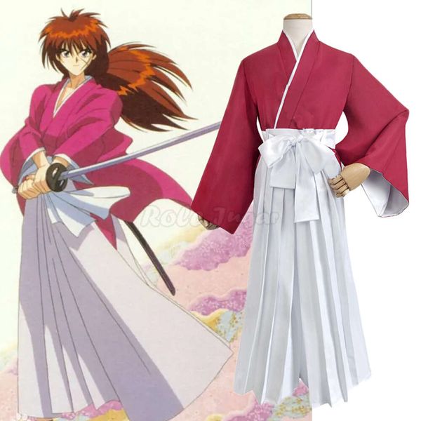 S-3XL Rurouni Himura Kenshin Cosplay Costume perruques hommes rouge Kendo Kimono Costume Anime Halloween vêtements de fête C72M285