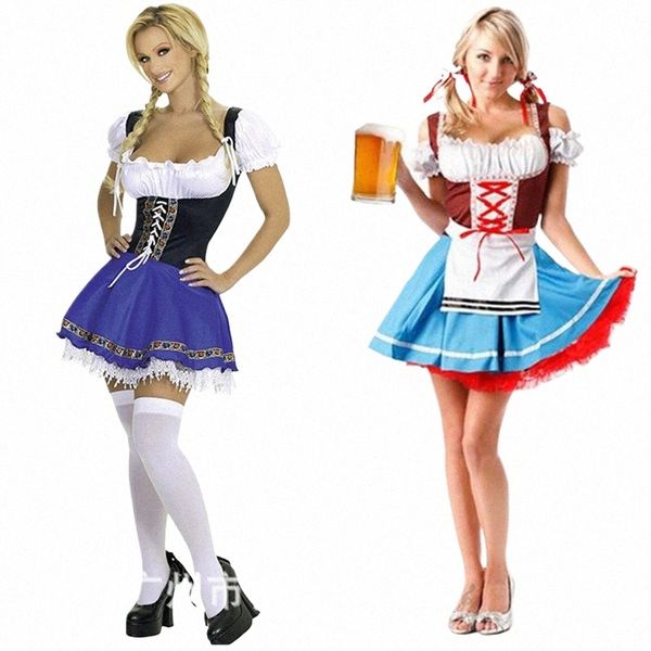 S-3XL Sexy Maid Costume Adulte Femmes Halen Cosplay Oktoberfest Dirndl Costume Bavière Beer Party Girl Wench Costume Plus Taille b1uB #