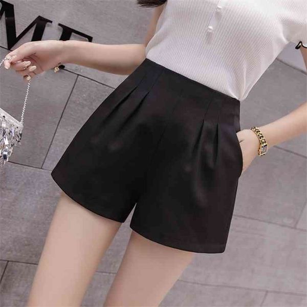 S-3xl Simple élastique taille haute en mousseline de soie Shorts femmes été mode mince noir Shorts femmes sueur dames Shorts Feminino 210323