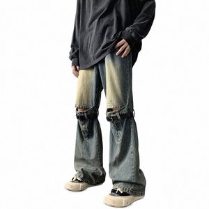S-3XL Vintage Jeans Hommes Designer Hole Streetwear Wed Taille Haute Américain Épissé Y2K Vêtements Denim Pantalon Tactique Fi J5YG #