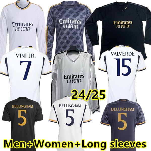 2023 Bellingham Soccer Jerseys 23 24 25 MBAPPE Maillot de football Real Madrids CAMAVINGA ALABA MODRIC VALVERDE camiseta uniformes VINI JR ARDA GULER manches longues femmes