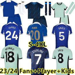 S-4XL 2023 2024 Nkunku Jackson CFC Soccer Jerseys Disasi 23 24 Enzo Fernandez Mudryk JAMES STERLING Cucurella Chukwuemeka Chemise de football Hommes Enfants Joueur Ugochukwu