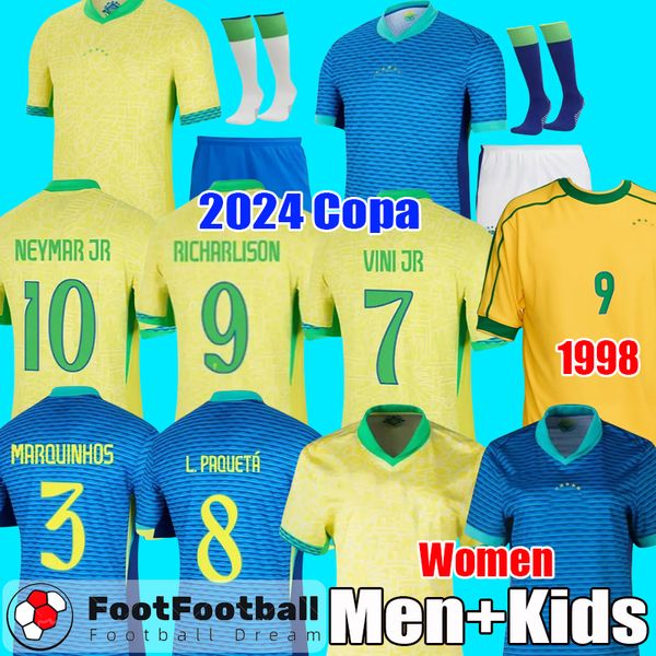 S-4XL 2024 America Copa Brazil Footbal Kit Soccer Jersey L.Paqueta Neymar Vini Jr.P.Coutinho Richarlison Football Shirt G.Jesus T.Silva Bruno G. Pele Casemiro Men Kids Kit