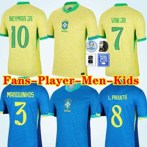 S-4XL 2024 Brazilië Soccer Jerseys L.Paqueta Neymar Vini Jr.24 25 p.Coutinho Richarlison voetbalshirt G.JESUS T.SILVA BRUNO G. PELE CASEMIRO FANS Player Men Kids Jersey