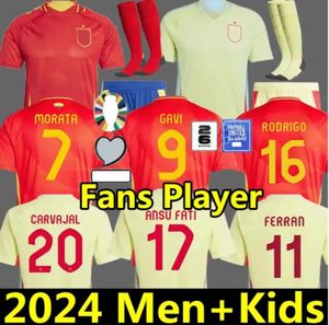 Spain S-4XL 2024 Jerseys de fútbol de España 24 25 Pedri Morata Ferran Koke Gavi Lamine Yamal Fans Jugador Camisas de fútbol Men Kits Llorente Ansu Fati Carvajal Olmo Espana