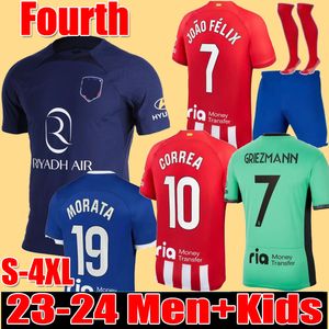 S-4XL 23 24 Cuartos jerseys de fútbol MORATA GRIEZMANN MEMPHIS 2023 2024 120.o M.Llorente CORREA KOKE Atlético de Madrid LEMAR Hombres Niños Kit Camiseta de fútbol