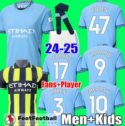 24 25 Haaland Foden voetbalhirt voetbalshirts MANS CITY GREALISH LEWIS MAHREZ Fans Player De Bruyne Football Kit Men Kids Kit Set Tops