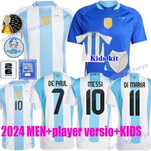 S-4xl Argentinas Soccer Jersey 2024 Copa America Cup Camitas Kid Kit 2025 Équipe nationale 24/25 Home Away Football Shirt Player Version Di Maria Lautaro