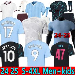 S-4XL Haaland Mans Cities Soccer Jersey 125th Gvardiol 23 24 Grealish de Bruyne Phillips Mahrez Foden 2023 Camisa de fútbol Uniformes Hombres Kit Alvarez Rodrigo Tops