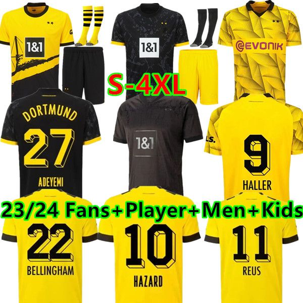 S-4XL Haller Soccer Jerseys 23 24 Coupe REUS 2023 2024 Borussia Football Shirt NEONGELB HUMMELS BRANDT DORTMUND joueur Hommes Enfants Spécial Tout noir maillot de foot