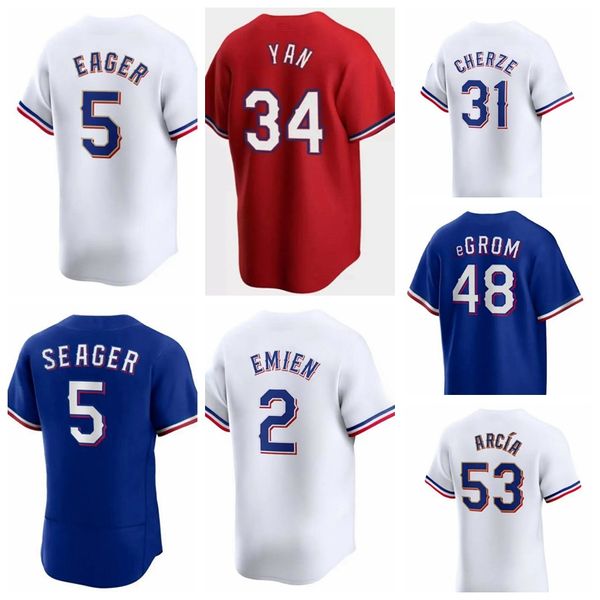 S-4xl Jacob Degrom Texas 2024 Champions mondiales Baseball Jerseys Corey Seager Marcus Semien Adolis Garcia Nolan Ryan Max Scherzer Men de femmes