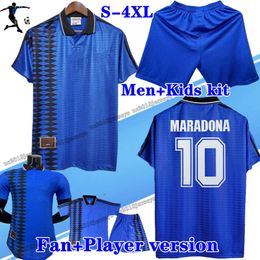 S-4XL Maradona 1994 Retro Argentinië voetbaljersey Men Kids Kit Classic Vintage voetbalshirt Messis Riquelme Crespo Tevez Ortega Batistuta