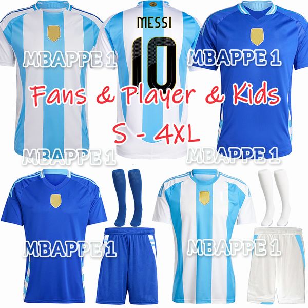 S-4XL Player Fans Version 2024 Argentine Messi Soccer Jerseys 24 25 Dybala Di Maria Martinez de Paul Maradona Fernandez Chemise de football de sport Hommes Kit de chaussettes pour enfants