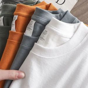 S-4XL Plus Size 280g Oversized Heavyweight T-Shirt for Men Summer Short Sleeve Tee 100% Cotton Plain Top Casual Mens Clothing 240202