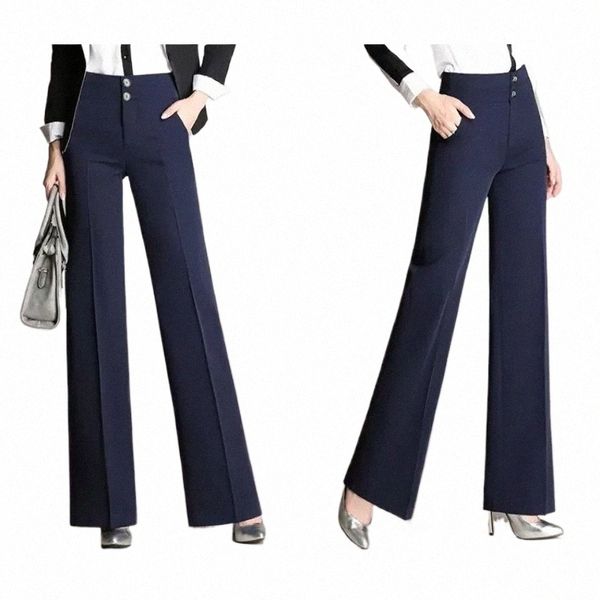 S-4XL Pantalon femme grande taille printemps automne femme pantalon de bureau jambe large taille haute pantalon femme noir pantalon droit formel x1Q7 #