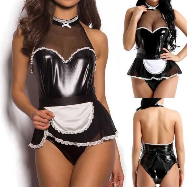 S-4XL Sexy Maid Outfit SM Cospaly Jeu Plus Taille En Cuir Femmes Lingerie Sous-Vêtements Chemise De Nuit Uniforme Jupe Sans Bretelles Fille Bras Sets328b